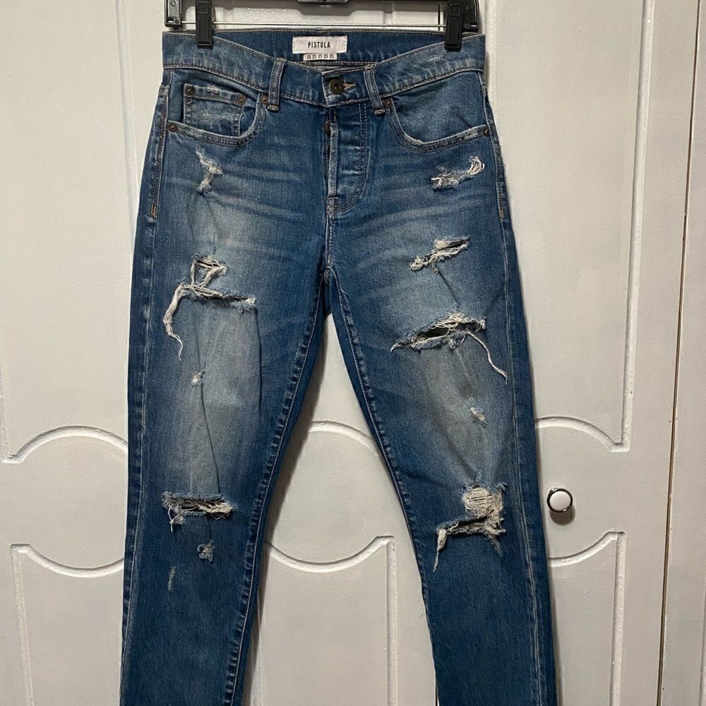 Pistola Distressed Button Fly Jeans Raw cut out Hem size 25